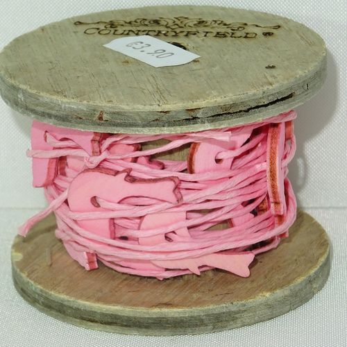 Holzspule Vintage, Kordel rosa/pink mit Vogel