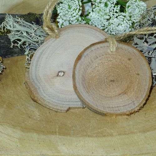 Holzscheiben Baumscheiben Kordel, 6 - 7,5 cm rund, 12 Stck Hochzeit Bastel Deko
