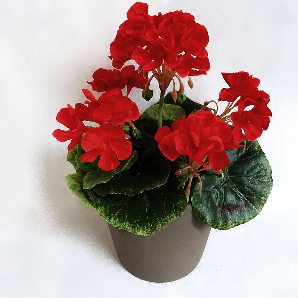mit Topf Geranie künstlich 36cm rot Blume Kunstpflanzen Kunstblumen