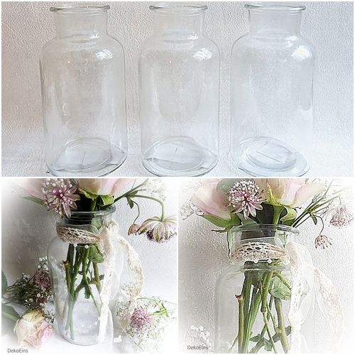 6 x Dekoflaschen Glasflaschen H16cm Glasfläschchen Tischvasen Väschen Vasen Vase