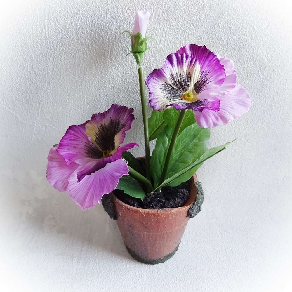 Deko 1 x Stiefmütterchen Busch violett künstlich Kunstblume wie echt Blume 