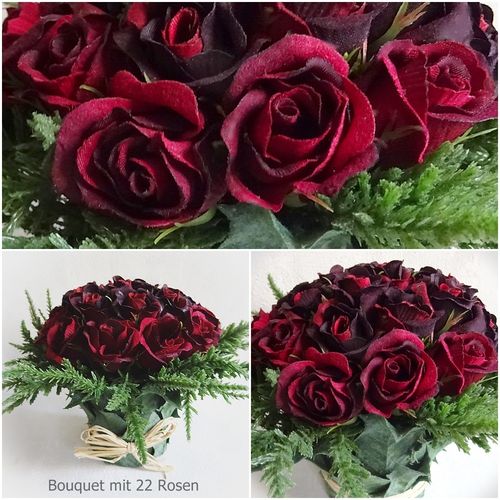 Rosen Blumen Strauß im Laubtopf 24 cm rot - Kunstblumen künstliche Rose Blume