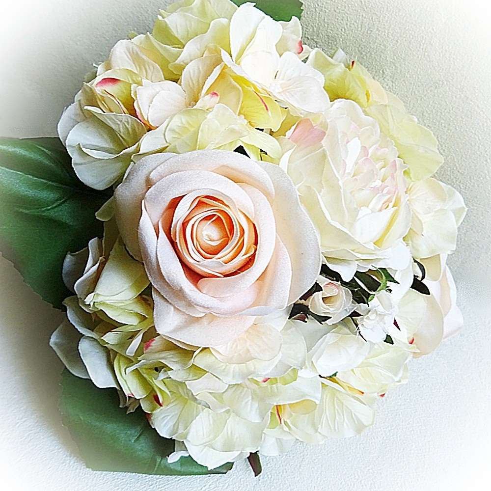30cm weiß creme rosa Deko Kunstblumen künstlicher Blumen Strauß Rose Hortensie 