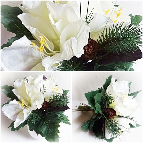 Amaryllis Blumen Strauß 28 cm weiß künstliche Tanne Kunst blumen Kunstpflanzen