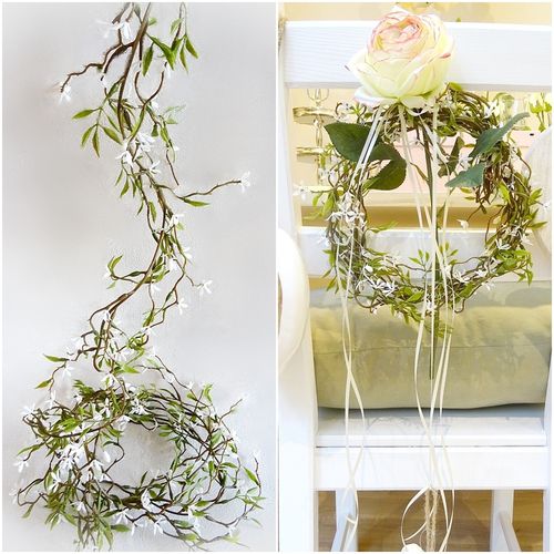 Jasmin Ranke 180cm weiß grün -Tisch Deko Blumen Blüten Blatt Girlande Basteln
