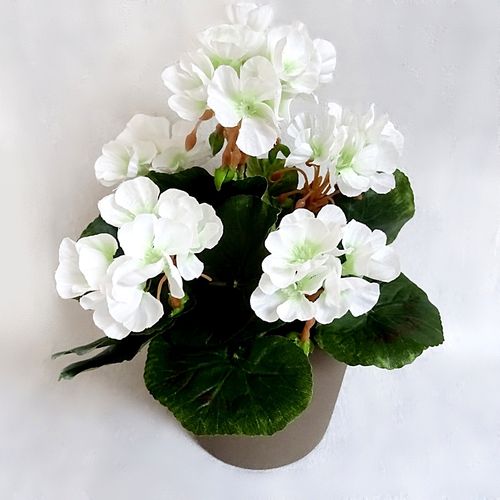 Geranie 25cm weiß ohne Topf - künstliche Blumen Kunstpflanzen Kunstblume
