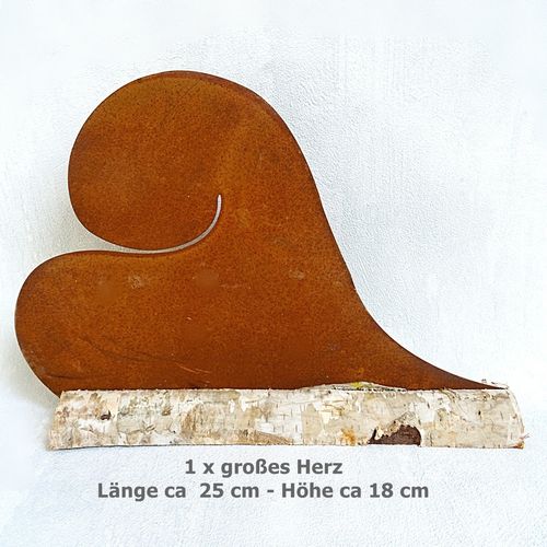 gr. Rost Herz Schild 25 cm - im Birkenast Garten Deko Metall Edel Rost Herz
