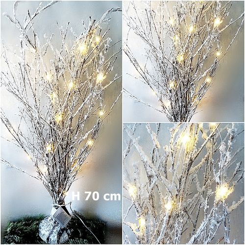 Dekoast Baum weiß braun 70cm - mit Schnee Dekozweig Lichter Baum beleuchtet